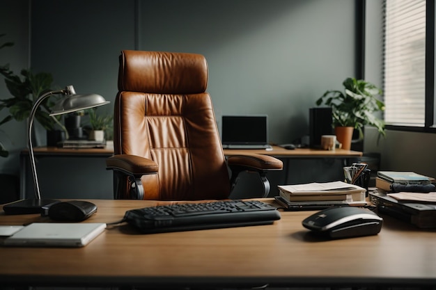 Office desk with computer and desk chair