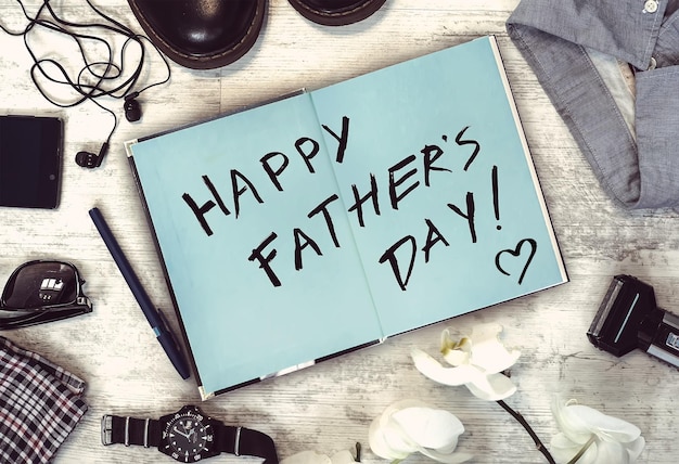 Office desk with Happy fathers day sign