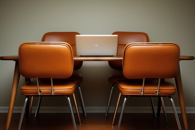 Photo office desk with laptop and chairs