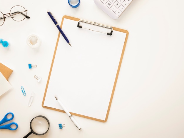 Office desk with to do list clipboard mockup and stationary