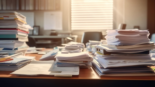 Photo office desk with an organized stack of papers