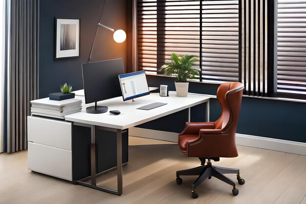 Photo office desk with pc mobile phone and belongings