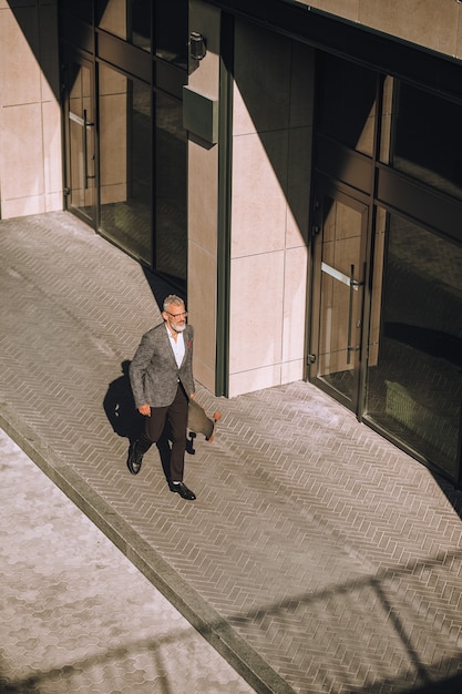 Office district. Top view of an offcie district and one man walking