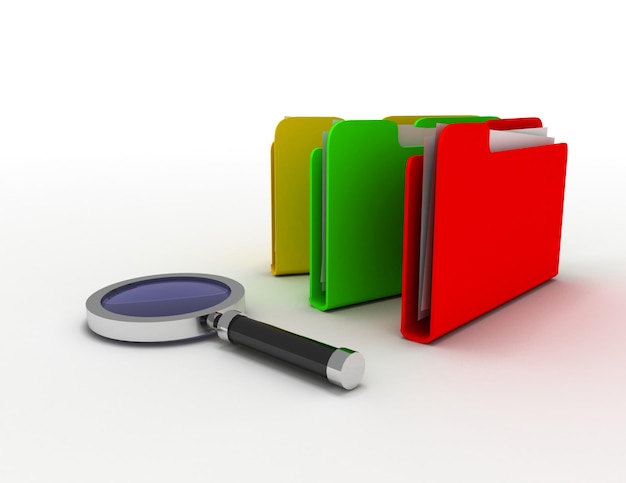 Office document paper folders with magnifier glass.