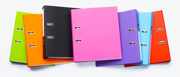 Photo office folders on white background. top view