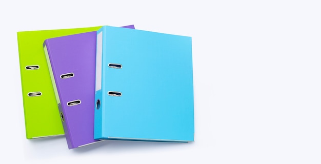 Photo office folders on white background. top view
