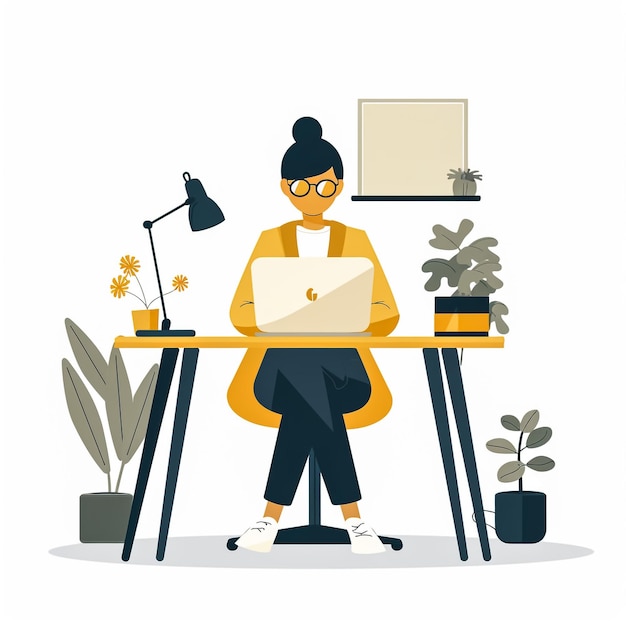 Office girl flat cartoon corporate illustration