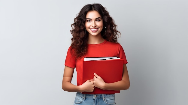 office girl holding book in her hands