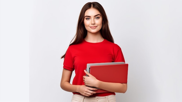 office girl holding book in her hands