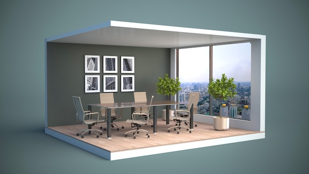 Office interior. Job. 3D illustration