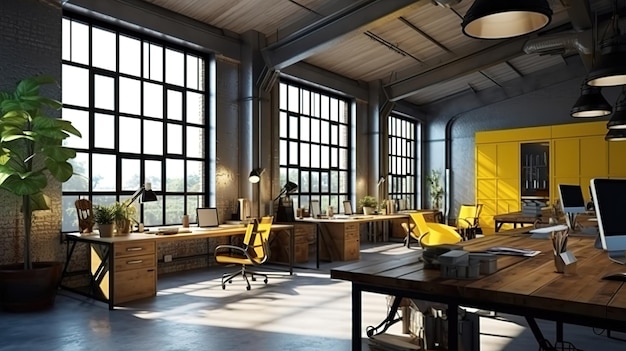 Office interior in loft industrial style Generative Ai