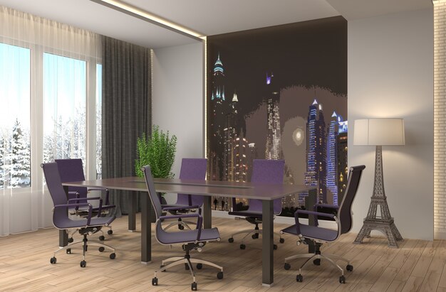 Office interior rendered illustration