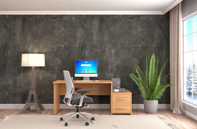 Office interior rendered illustration