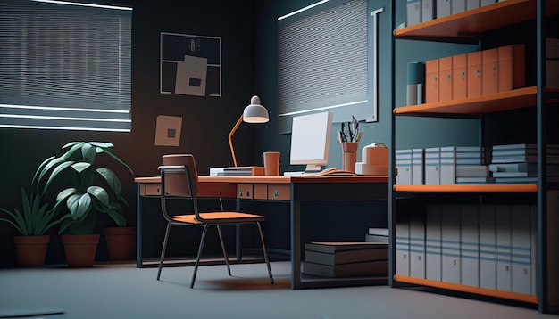 Интерьер офиса, комната, пространство, фон, рабочее место, генеративный ИИ