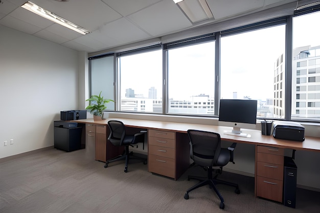 Office interior with desk and laptop