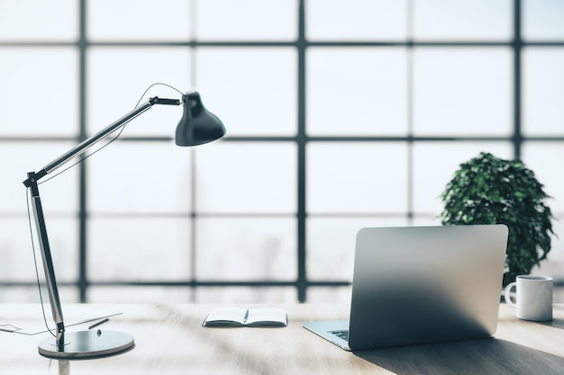 Office interior with panoramic city view