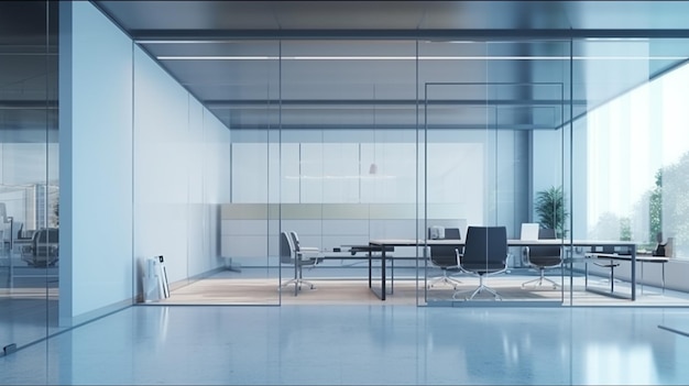 Office in a loft style with white brick walls and concrete columns