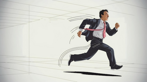 Office man running jogging on white