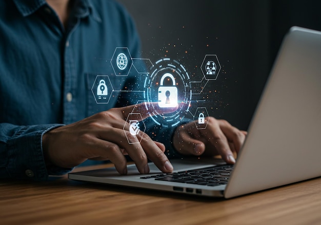 Человек с ноутбуком делает офисную систему ERP для управления деловыми документами