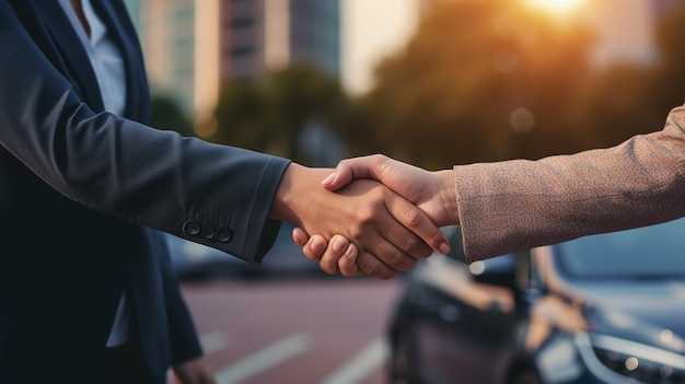 Office Managers and Business People Commute to Work in the Morning or from Office on a Sunny Day on Foot Pedestrians are Dressed Smartly Two Businessmen Shake Hands Shot from Above High quality photo