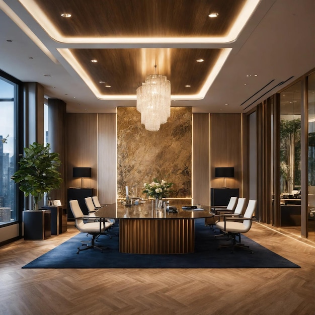 Office meeting room with chandelier