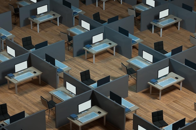 Office model with wooden floorabstract conception3d rendering