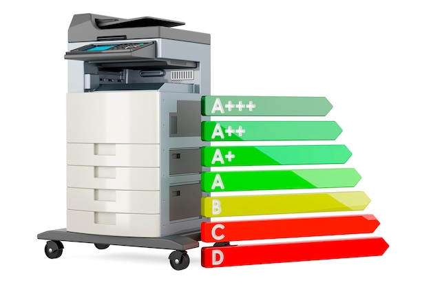 Photo office multifunction printer mfp with energy efficiency chart 3d rendering