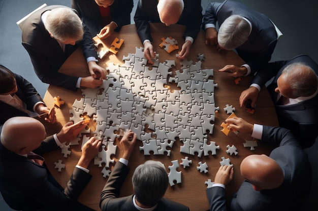 Office people putting pieces of jigsaw of head puzzle together