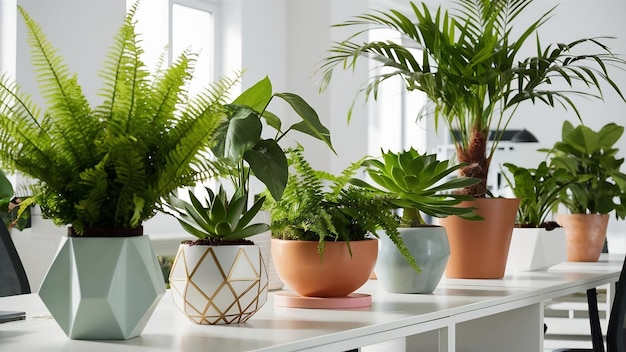 Office plants in flowerpots