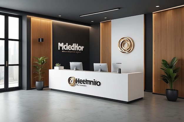 Office reception 3d logo mockup