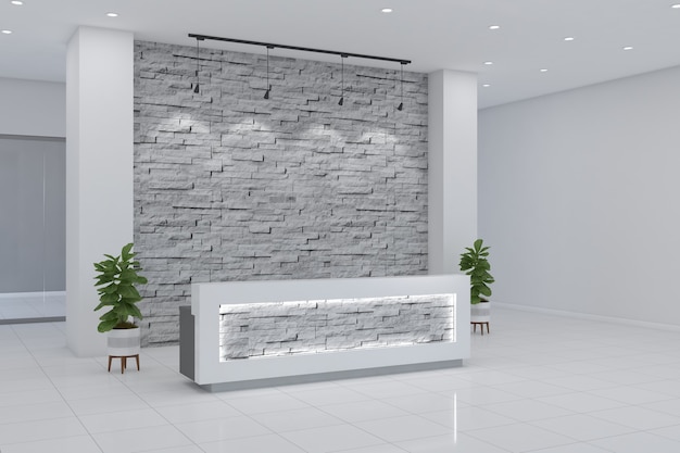 Office Reception Desk Mockup front view interior design