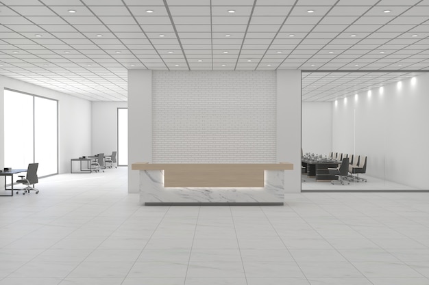 Office Reception Desk Mockup front view interior design