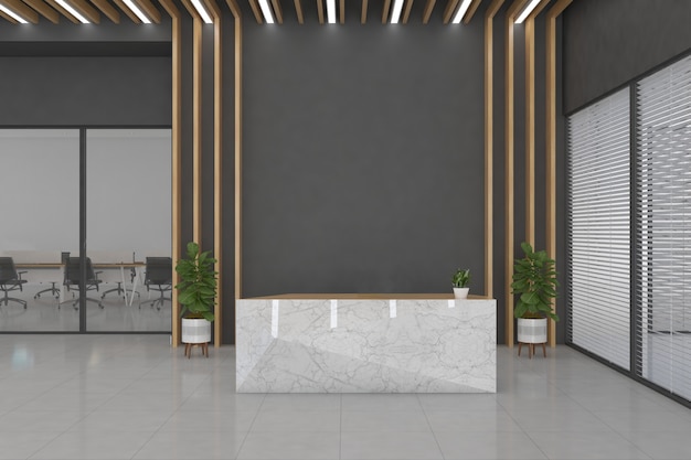 Office Reception Desk Mockup front view interior design