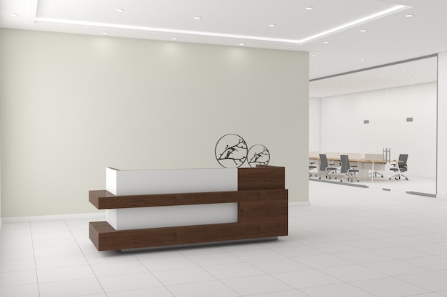 Office Reception Desk Mockup front view interior design