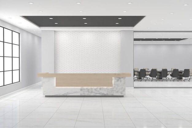 Office Reception Desk Mockup front view interior design