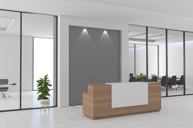 Office Reception Desk Mockup front view interior design