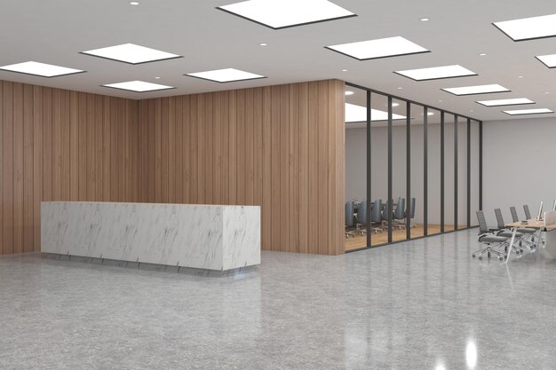 Office Reception Desk Mockup front view interior design