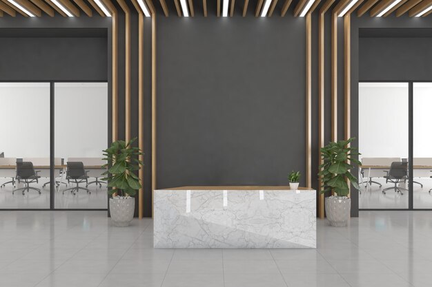 Office Reception Desk Mockup front view interior design