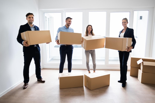 Office Relocation Executives Moving Cardboard Boxes