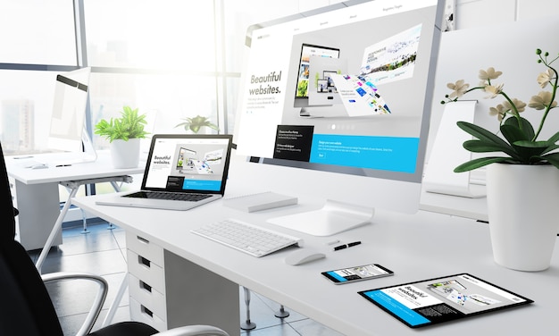 Office responsive devices builderwebsite 3d rendering