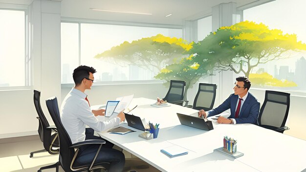 office room collaboration illustration watercolor background