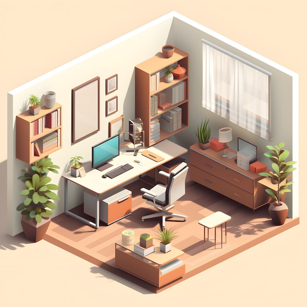 Office room interior Workplace isometric 3d style Generative AI