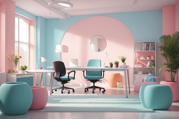 Office room with a pastel wall