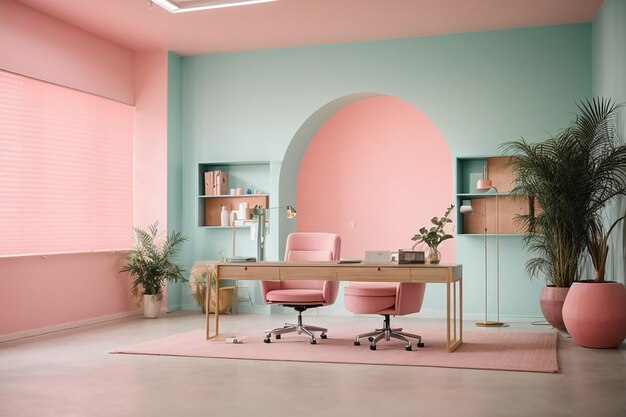 Office room with a pastel wall