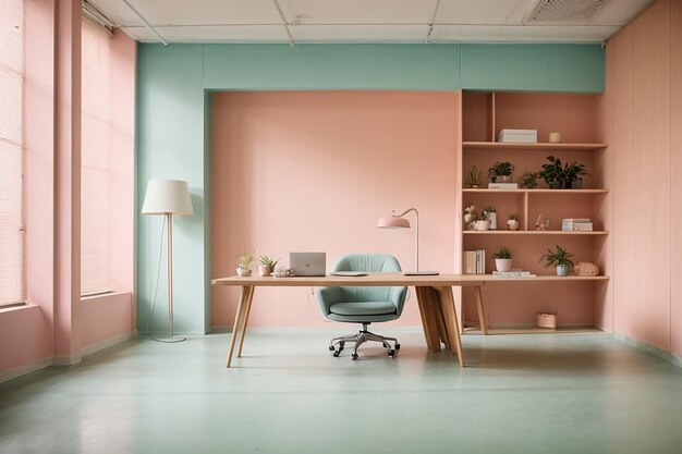Office room with a pastel wall