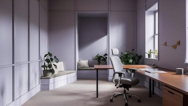 Office room with a pastel wall