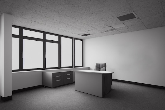 가구가 없는 사무실 방 빈 벽의 사무실 방 모형 사무실을 위한 열린 공간 인테리어