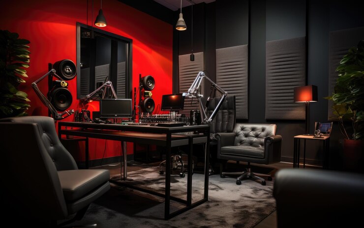 Photo office serenity in podcast production