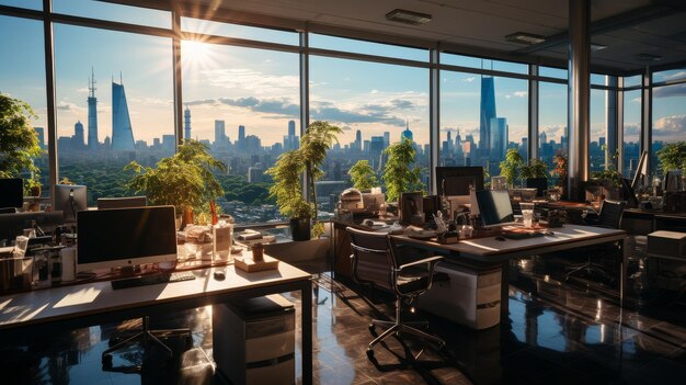 Фото Офисное пространство с видом на горизонт города