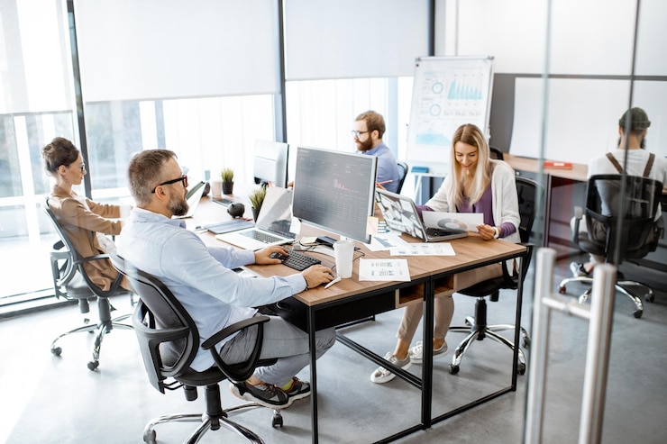 Photo office space portrait of a young business people wallpaper background